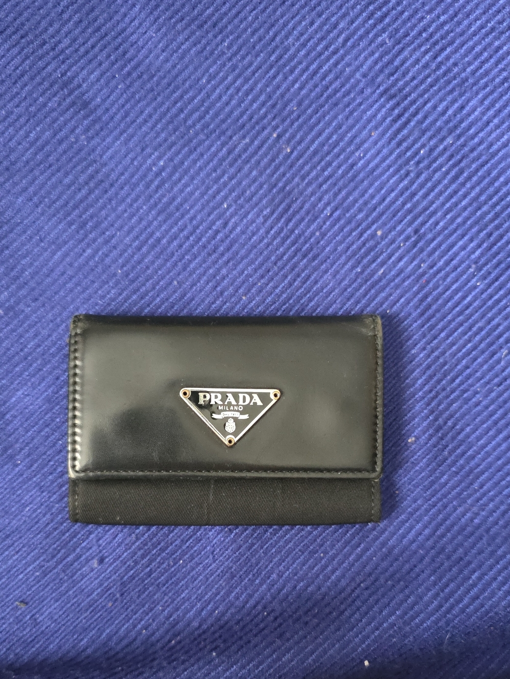 PRADA Black Leather & Nylon Tri-Logo KEY holder